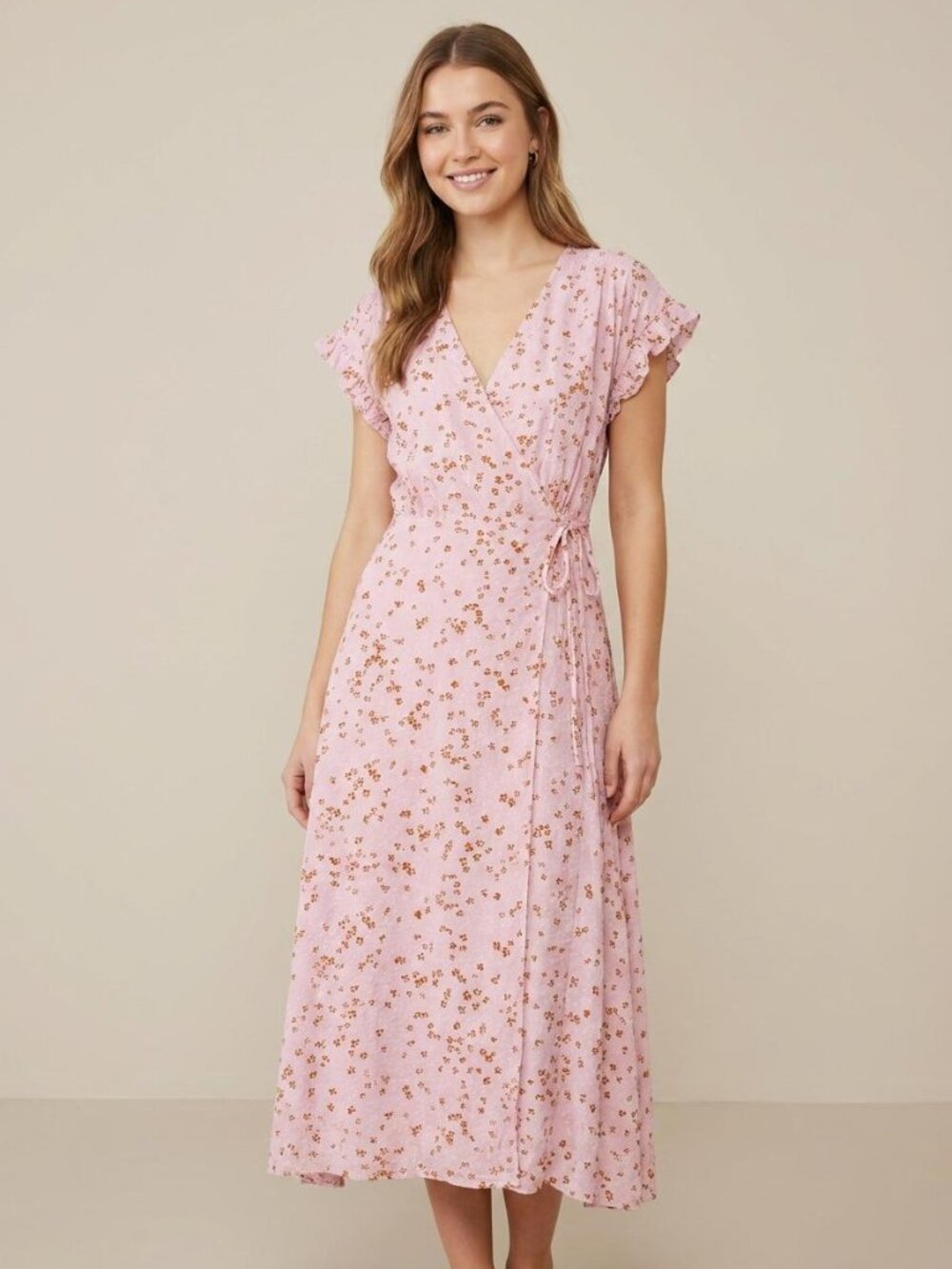 Joie Lavender Floral Wrap Midi Dress Ruffle Sleeve Small - Picture 16 of 16